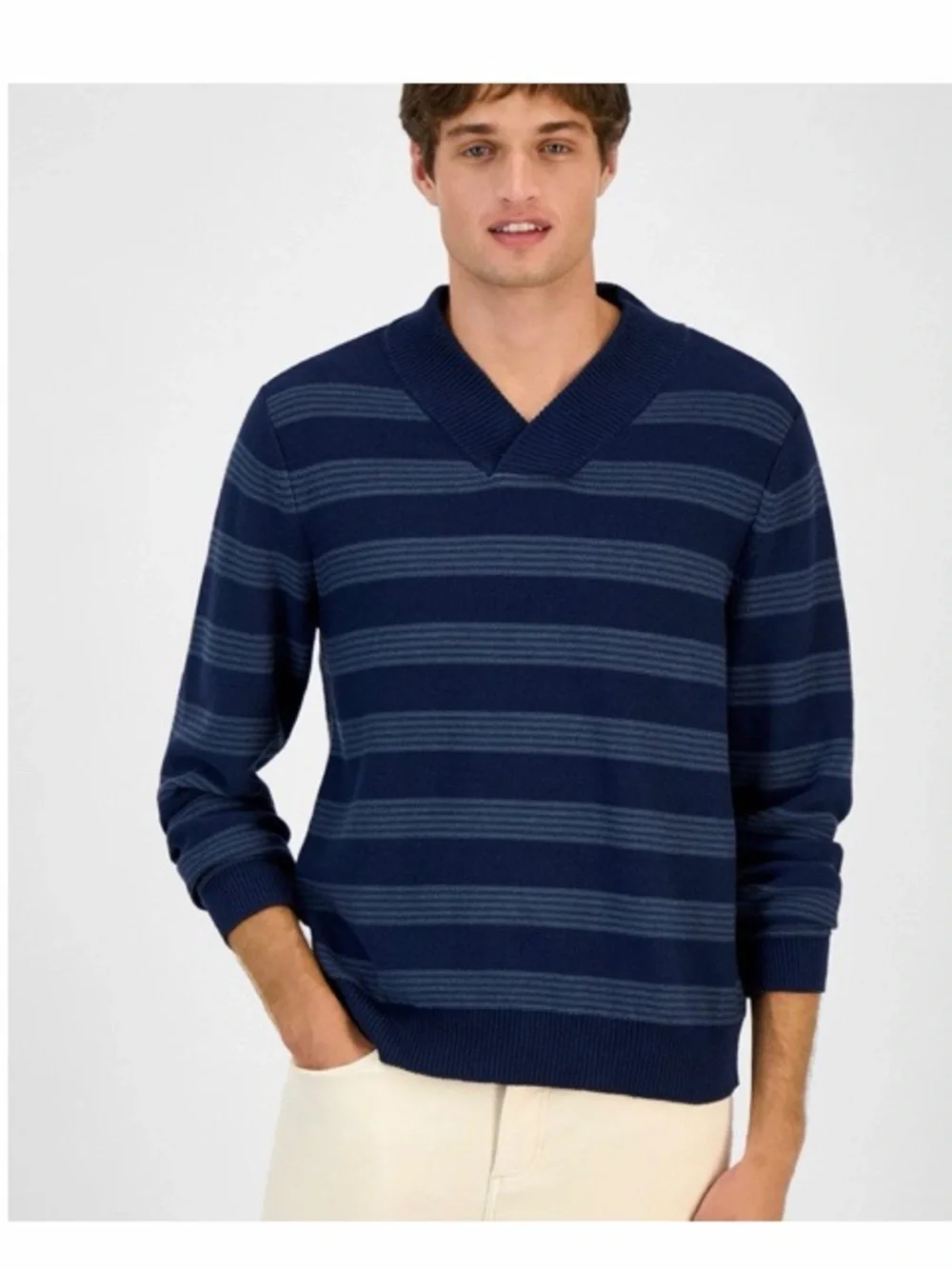 Sun +‎ Stone Striped Shawl Collar Pullover Sweater NWT